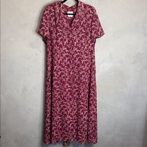 Leslie Fay Burgundy and Cream Floral Midi Dress